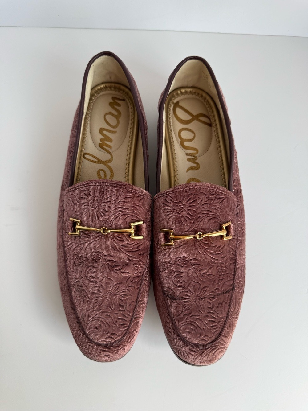 Sam Edelman Loraine Floral Embossed Velvet Loafers Gold Womens 7.5 Flats Shoes - Picture 2 of 16
